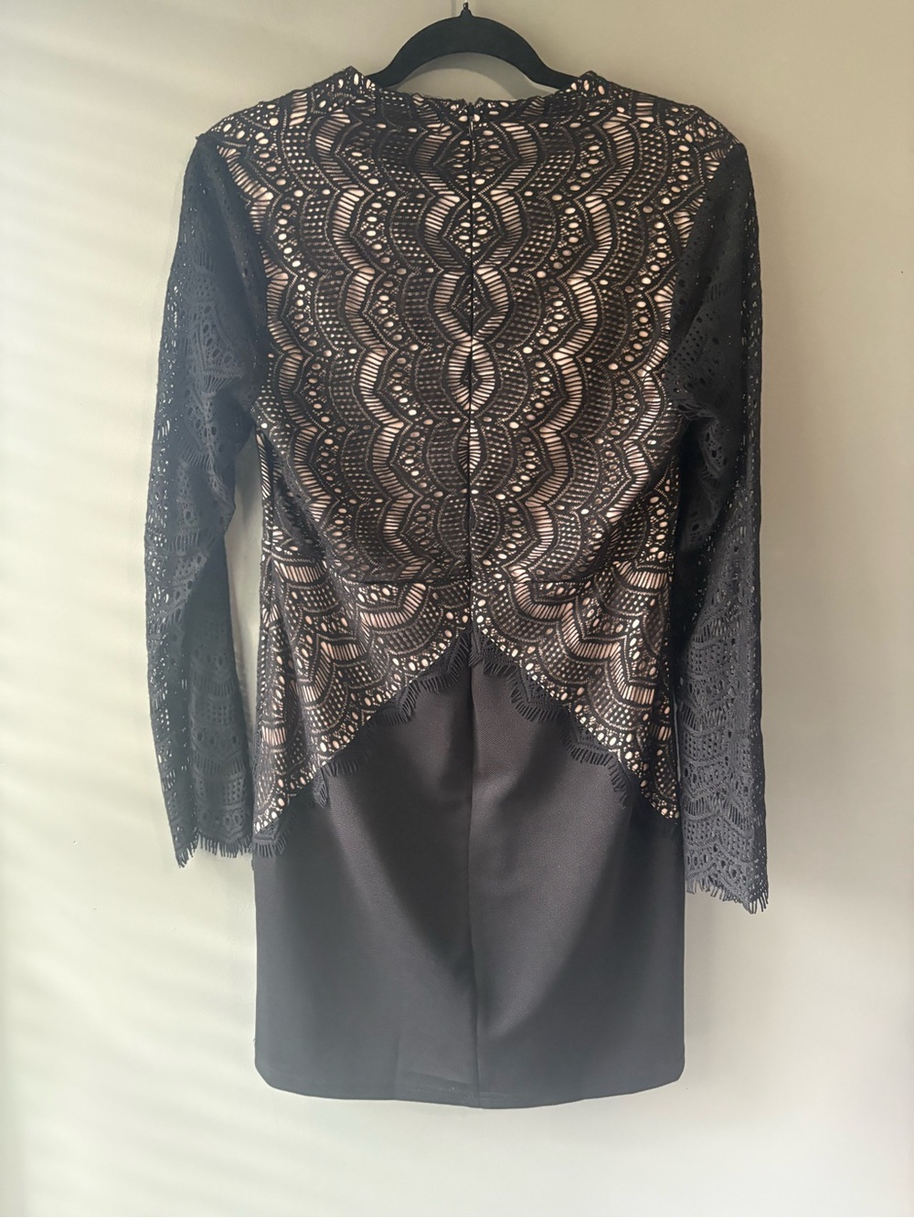 Papillon Black Lace Overlay Mini Dress – Long Sleeve – Elegant Cocktail - Picture 7 of 10